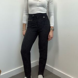 Nils Vintage 80’s Black Floral Print Slim Ski Pants Stretch Wool Blend Size S